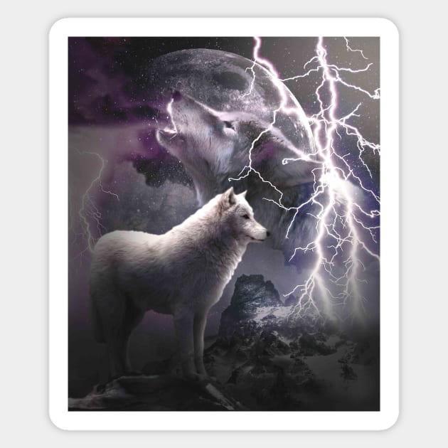 Lightning Wolf Howling At The Moon Sticker by Random Galaxy